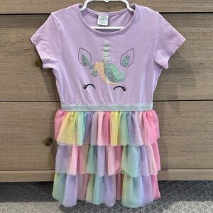 Girls Lindex Purple Unicorn Dress with Rainbow Skirt